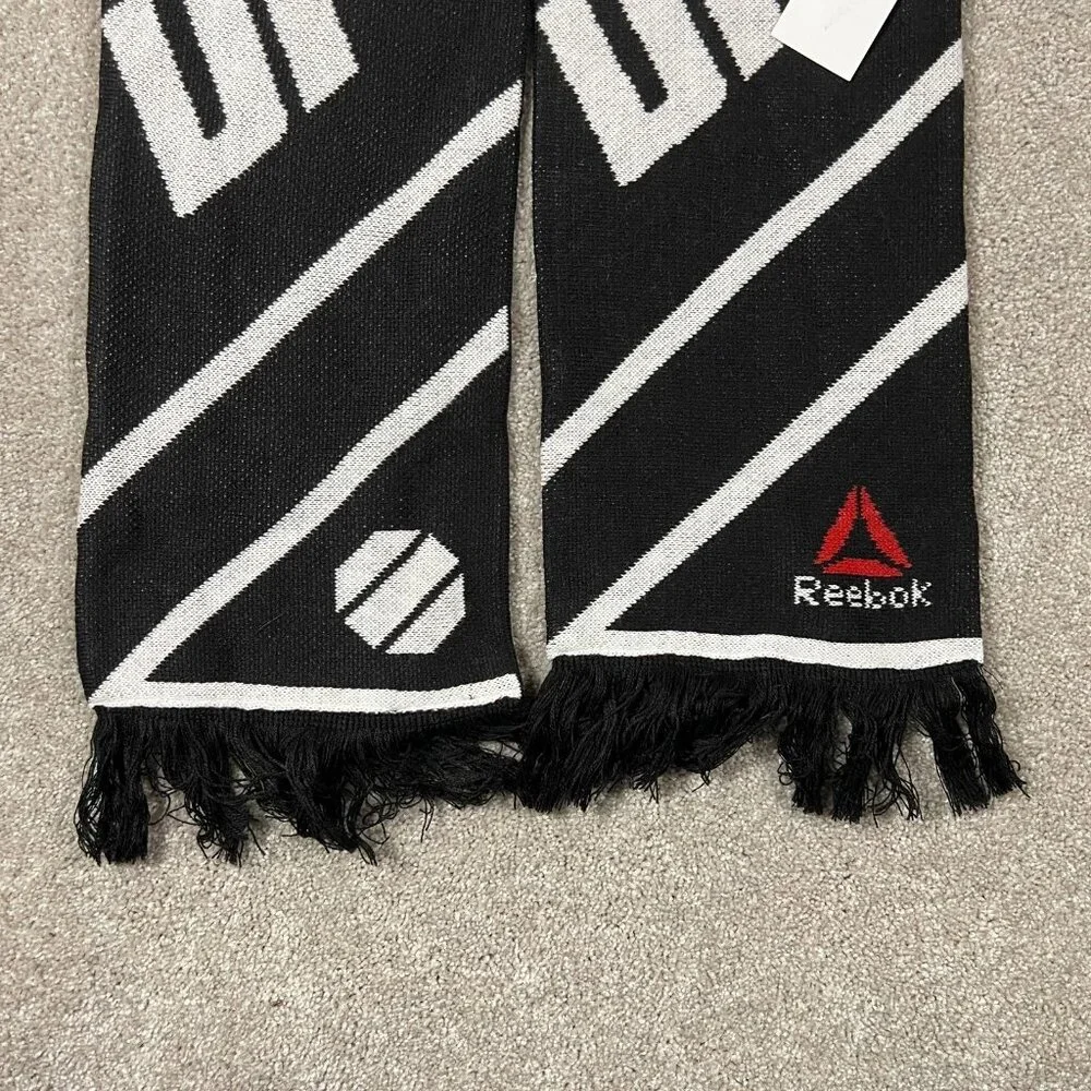 Reebok Unisex One Size Black White Knit Winter Fringe MMA Fan UFC Logo Scarf NWT